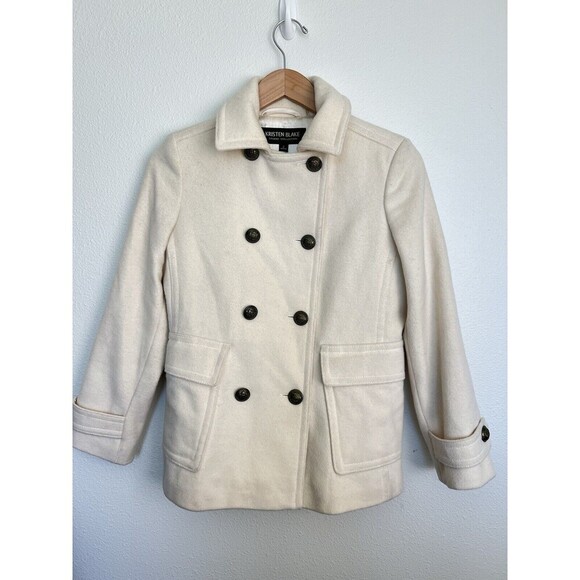Kristen Blake Ivory Double-Breasted LambsWool Blend Peacoat SZ 2 Peplum Preppy - Picture 1 of 9